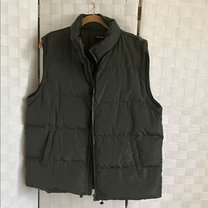 Olive Green Puffer Vest with High Collar